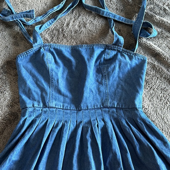 Tie strap pleated skirt denim dress size L - Picture 2 of 7